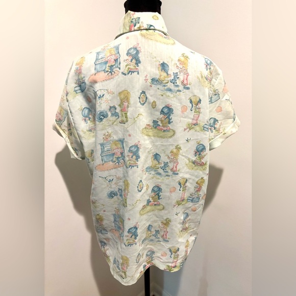 UNBRANDED Vintage 70s Blue S/S Wide Collar Holly Hobby Like Rockabilly Shirt M - Picture 4 of 5